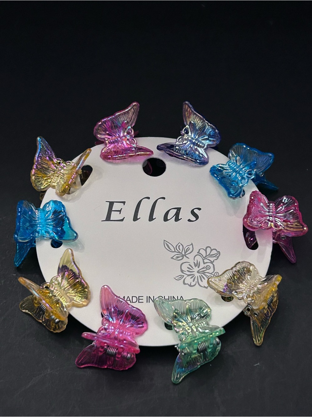 Ellas Multi-Color Iridescent Set of Mini Butterflies & Flowers Hair Claw Clips